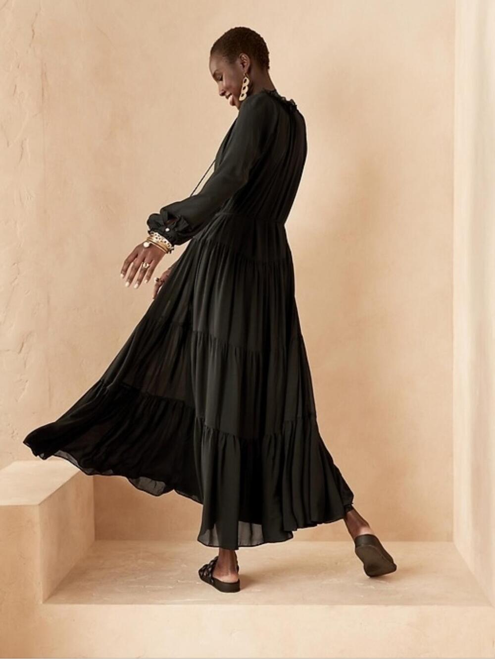 Banana Republic Tiered Maxi Dress Black NWOT